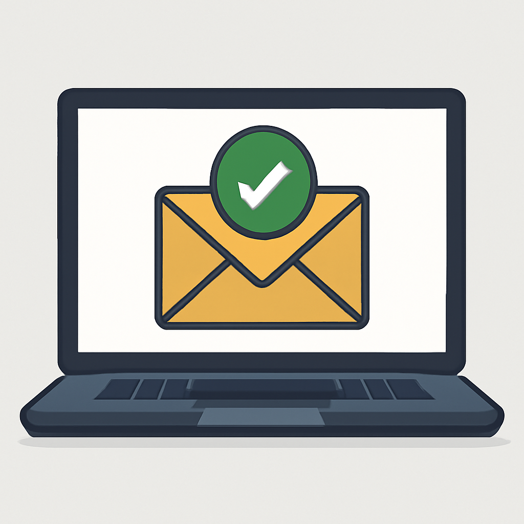 A laptop screen with an icon representing successful email marketing.