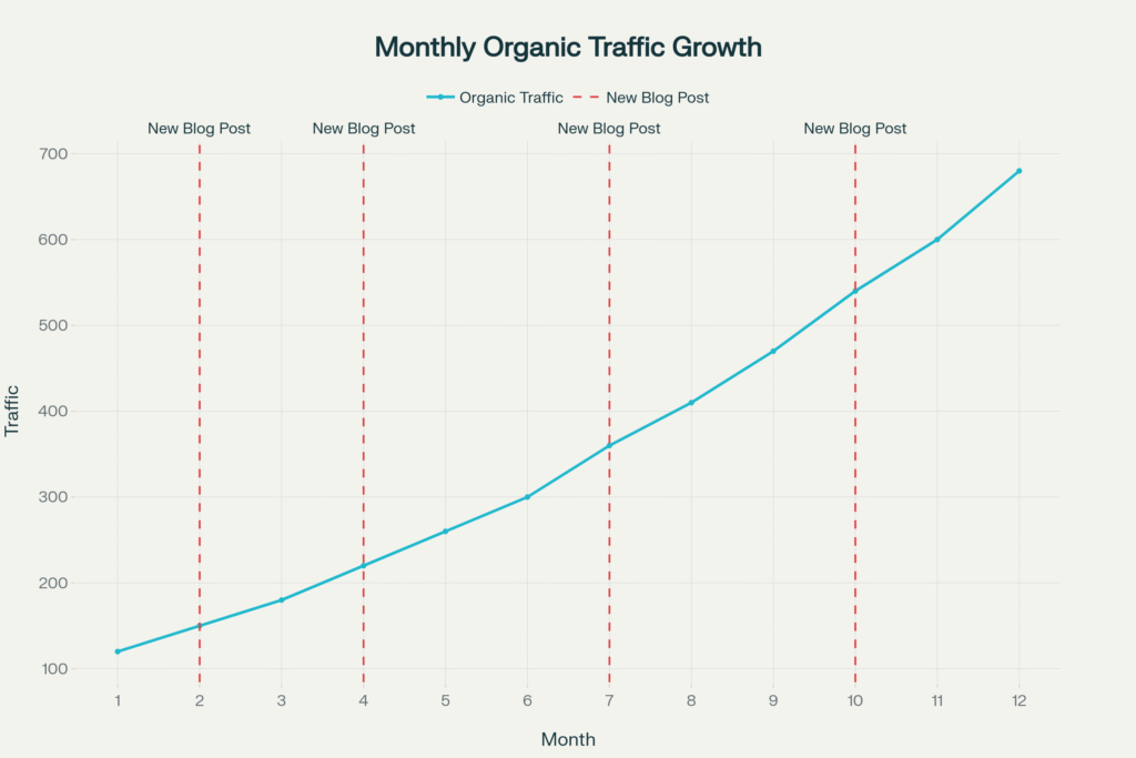 Graph showing the benefits of a consistently optimized blog for traffic.